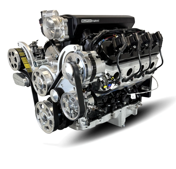 BluePrint Engines GM LS Compatible 427 c.i. Pro Series Engine - Fabbed Aluminum Intake - Deluxe Dressed - Polished Pulley Kit - Holley Terminator X Max